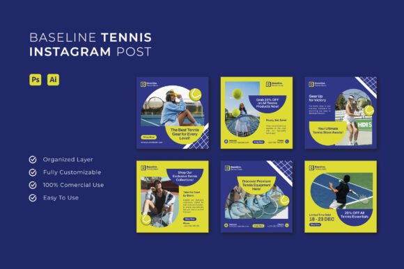 Baseline Tennis: Instagram Post Template for Engaging Social Media