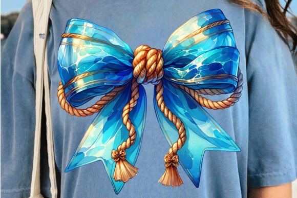 Blue Ocean Coquette Bow PNG Rope: Creative Design Asset