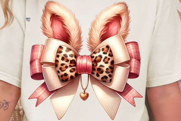 Charming Easter Coquette Bow Leopard PNG Bunny Design