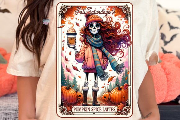 Pumpkin Spice Tarot PNG: Fall Coffee Design Magic