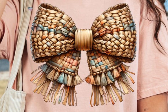 Rattan Coquette Bow PNG: Boho Beach & Coastal Art