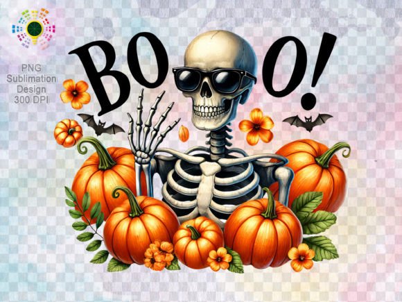 Skeleton Boo Pumpkin Halloween Clipart: Spooky Fun for Your Designs